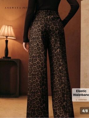 Leopard Print Wide-Leg Pants - Brown